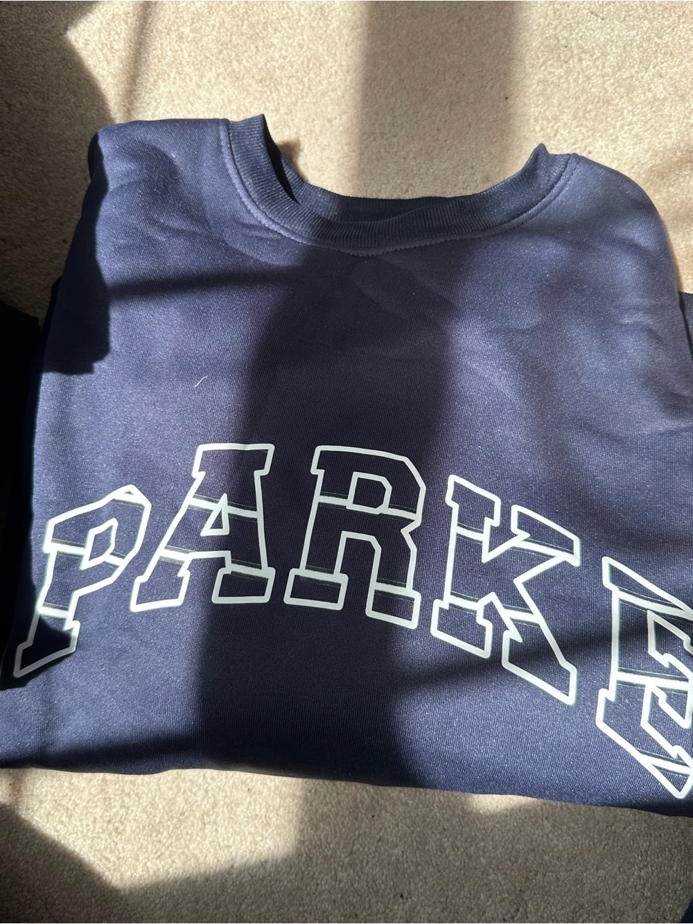 Navy Sweatshirt with White 'PARKE' Lettering